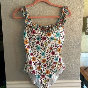 ANNE COLE ladies One piece bathing suit size 12 multi colored flowers